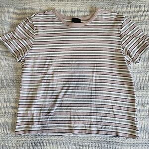 Magaschoni Pink and White Striped Short Sleeve Tee 100%‎ Cotton